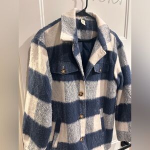 Womens Blue and White Plaid Jacket
